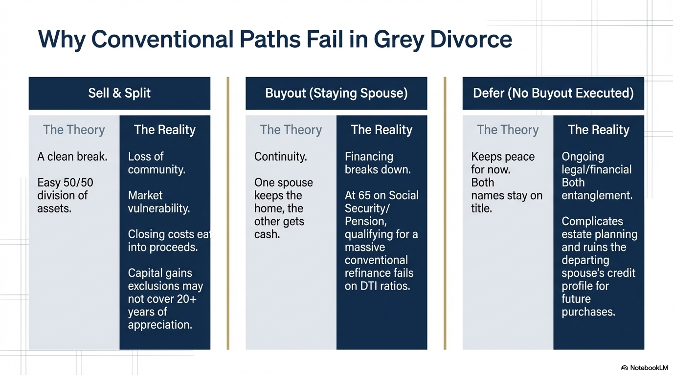 Why Conventional Paths Fail in Grey Divorce — comparison table